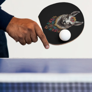 Llama And Flower Portrait, Ping Pong Paddle