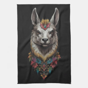 Llama And Flower Portrait,  Tea Towel