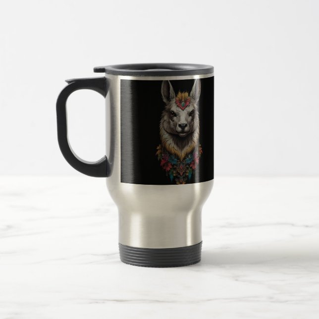 Llama And Flower Portrait, Travel Mug (Left)