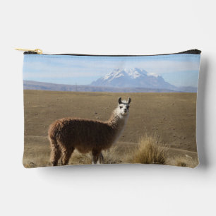 Llama and Illimani Mountain Bolivia South America Accessory Pouch