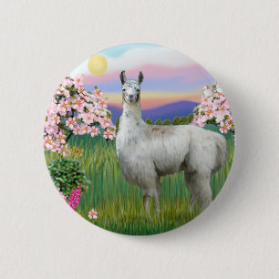 Llama and Spring Blossoms 6 Cm Round Badge