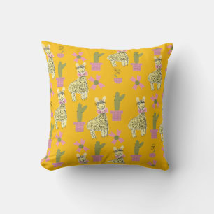 Llama Animal Doodle Yellow Kids Teen Cushion