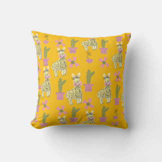 Llama Animal Doodle Yellow Kids Teen Cushion