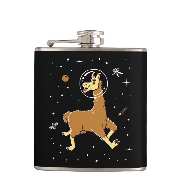 Llama Animals In Space Hip Flask (Front)