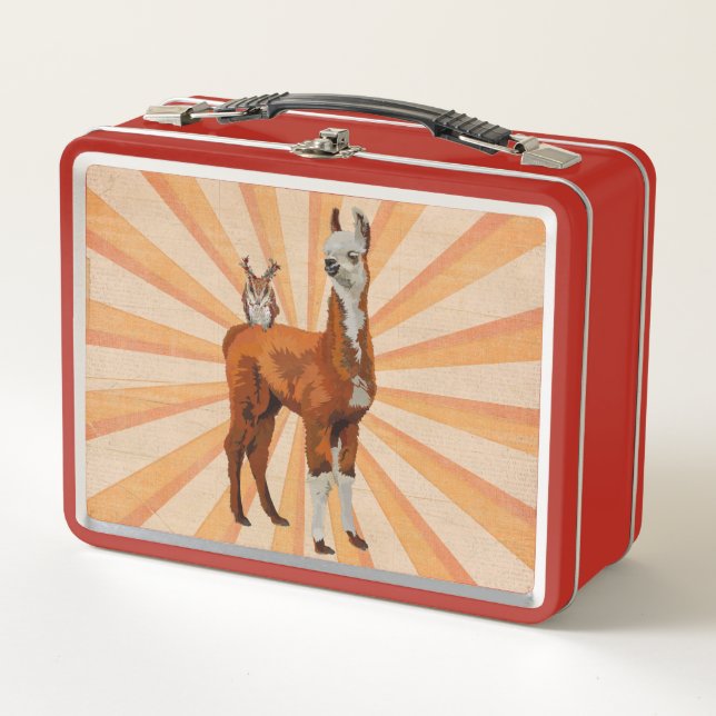 LLAMA & ANTLER OWL METAL LUNCH BOX (Front)