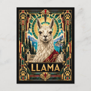 Llama, Art Deco Wildlife Postcard