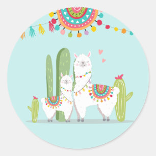 Llama Baby Shower Alpaca Fiesta Mexican Cactus Classic Round Sticker