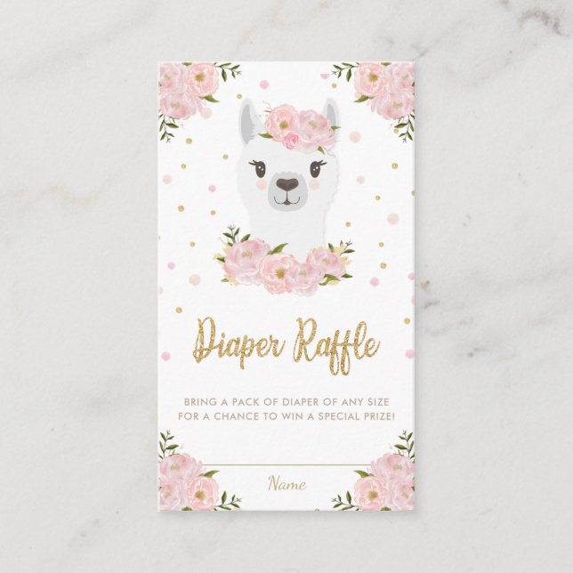 Llama Baby Shower Blush Pink Floral Diaper Raffle Enclosure Card (Front)