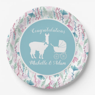 Llama Baby Shower Cute Blue Boy Paper Plate