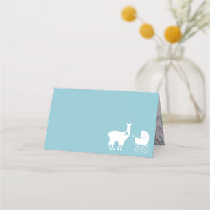 Llama Baby Shower Cute Blue Boy Place Card