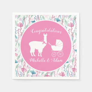 Llama Baby Shower Cute Pink Girl Napkin