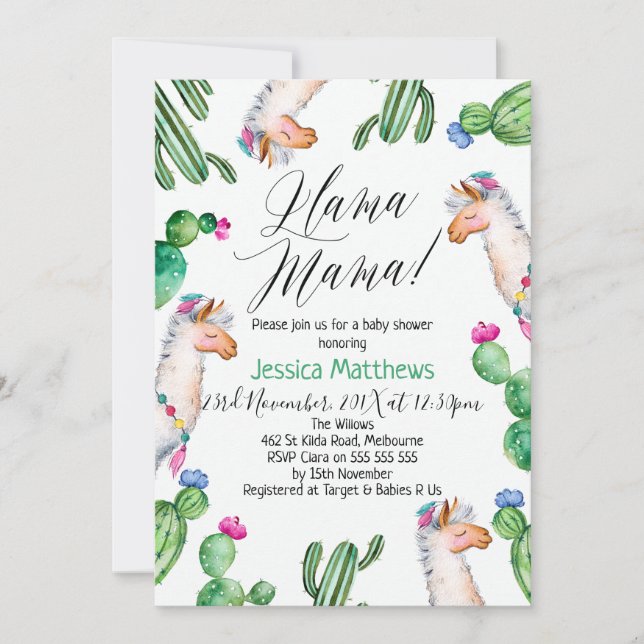 Llama Baby Shower Invitation (Front)