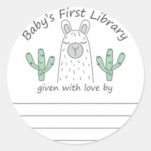 Llama baby's first library bookplate round sticker
