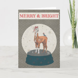 LLAMA & BIRD SNOWGLOBE MERRY & BRIGHT Card