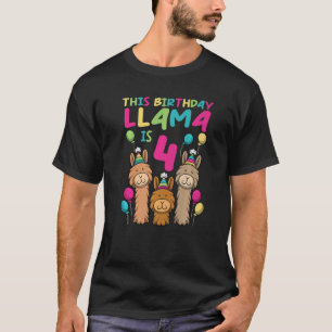 Llama Birthday For Girls 4th Birthday Party Alpaca T-Shirt