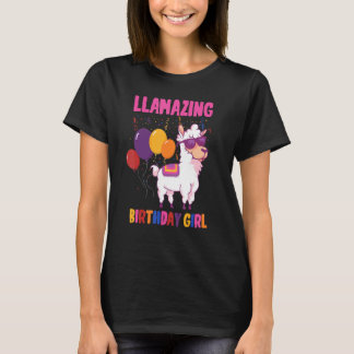 Llama Birthday Girl Alpaca Bday Party Balloons Ani T-Shirt