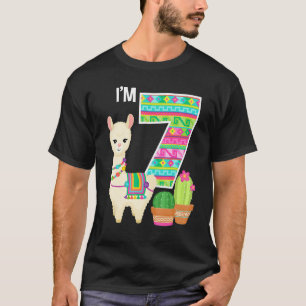 Llama Birthday I'm 7 Farm Llama Theme 7th Birthday T-Shirt