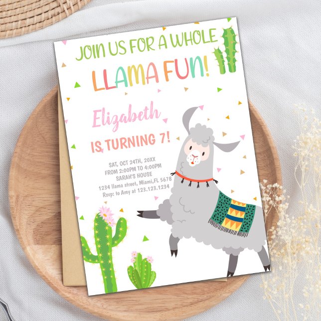 Llama Birthday Invitation, Llama Invitation (Gray Llama Birthday Invitations)