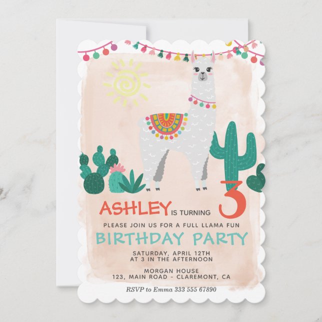 Llama Birthday Party invitation (Front)