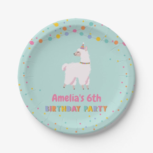 Llama Birthday Party Paper Plate (Front)