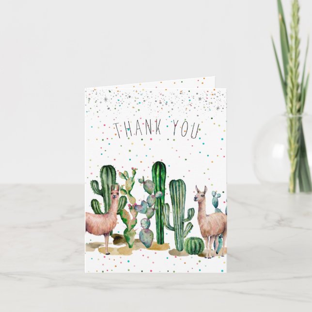Llama Birthday Party | Photo Thank You Card (Front)