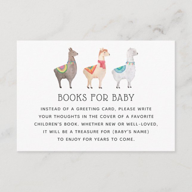 Llama Books for Baby | Baby Shower Library Request Enclosure Card (Front)