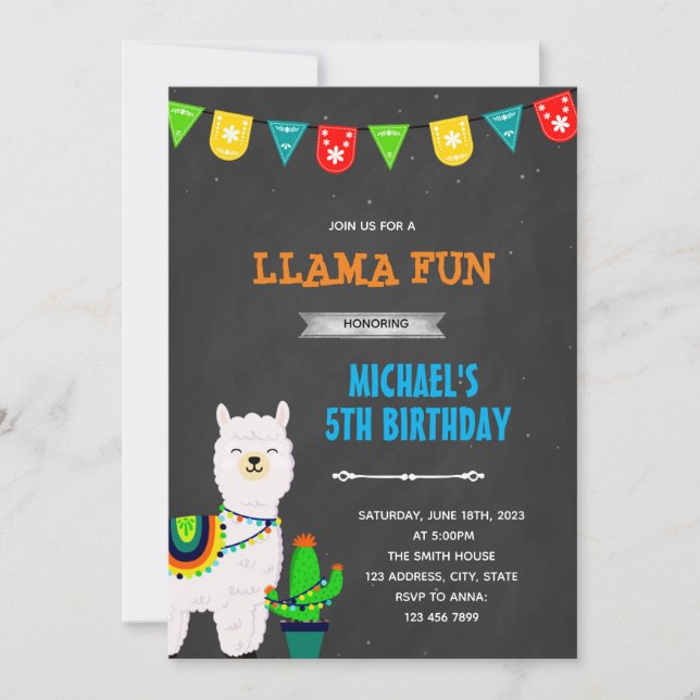 Llama boy fiesta party invitation (Front)
