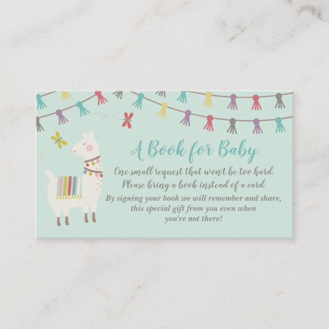 Llama Bring A Book Baby Shower Card Mint (Front)