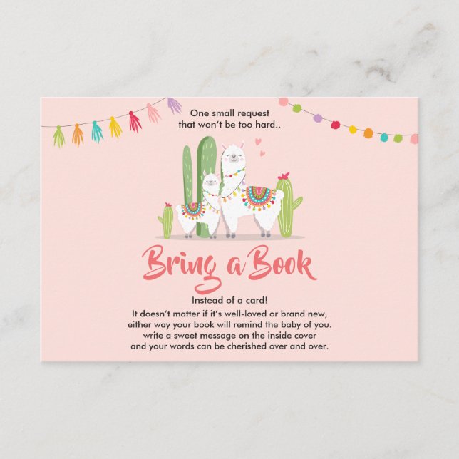 Llama Bring a book Baby shower Fiesta Cactus Girl Enclosure Card (Front)