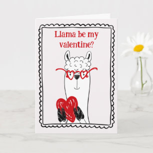 Llama By My Valentine Funny Kids Valentine's Day Card