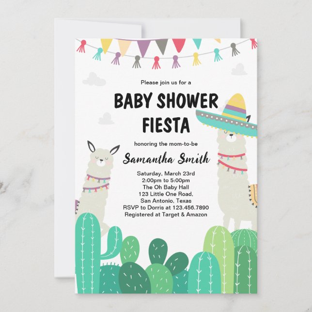 Llama Cactus Baby Shower Invitation (Front)