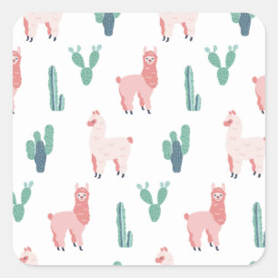 Llama Cactus Cute Animals Funny Pattern Square Sti Square Sticker