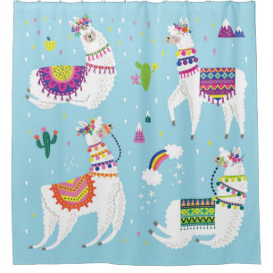 Llama & Cactus: Cute Vintage Set Shower Curtain