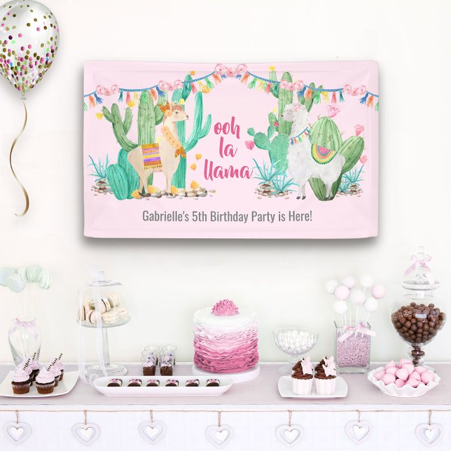 Llama & Cactus Girls Custom Birthday Party Welcome Banner (Creator Uploaded)