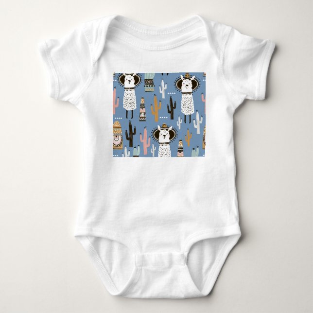 Llama, Cactus, Hand-Drawn Elements Pattern. Baby Bodysuit (Front)
