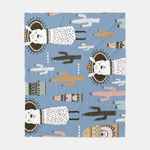 Llama, Cactus, Hand-Drawn Elements Pattern. Fleece Blanket