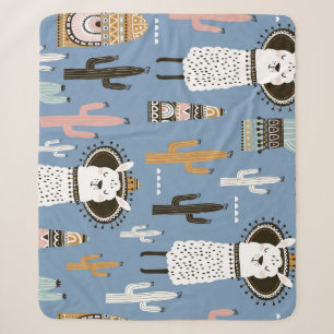 Llama, Cactus, Hand-Drawn Elements Pattern. Sherpa Blanket