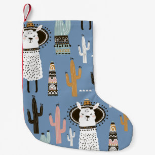 Llama, Cactus, Hand-Drawn Elements Pattern. Small Christmas Stocking