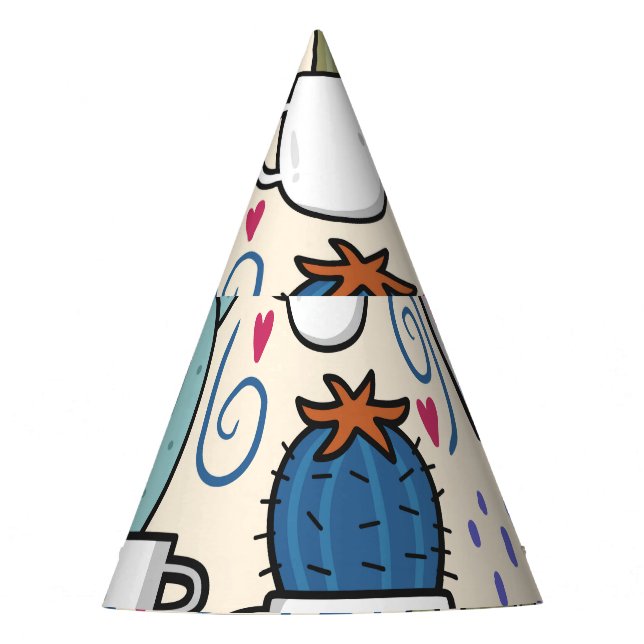 Llama Cactus: Hand-Drawn Seamless Design Party Hat (Front)