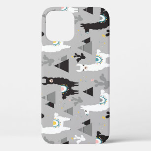 Llama cactus mountains, seamless pattern. iPhone 12 case