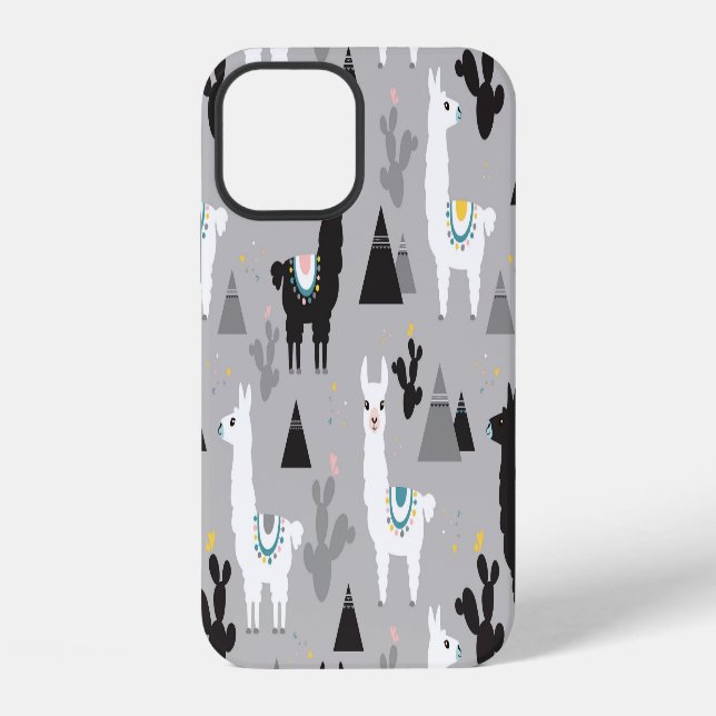 Llama cactus mountains, seamless pattern. iPhone case (Back)