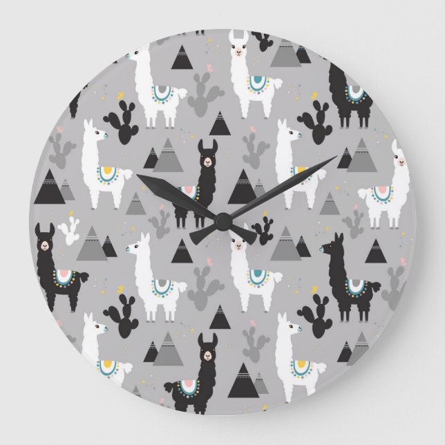 Llama cactus mountains, seamless pattern. large clock (Front)