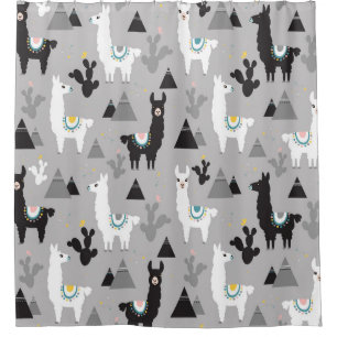 Llama cactus mountains, seamless pattern. shower curtain
