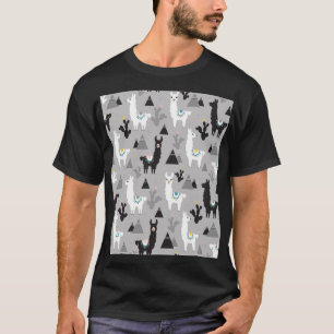 Llama cactus mountains, seamless pattern. T-Shirt