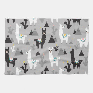 Llama cactus mountains, seamless pattern. tea towel