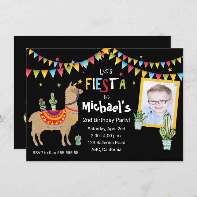 llama Cactus photo personalised birthday party Invitation (Front/Back)