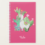 Llama Cactus Watercolor Scene Hot Pink Planner<br><div class="desc">Pretty llama scene in watercolor, which you can personalise with your name or custom text. Cute white woolly llama with a flower in her hair, traditional Peruvian coloured tassels and a matching saddle mat. This little beauty is standing in a flowering cactus garden with pretty pink and yellow blooms. This...</div>