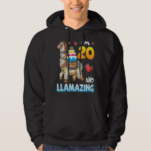 Llama Carrying Birthday Cake I'm 20 Years Old And Hoodie