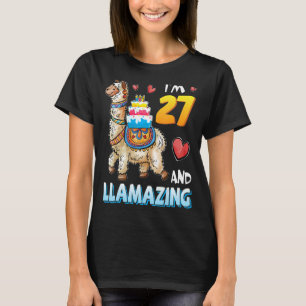 Llama Carrying Birthday Cake I'm 27 Years Old And  T-Shirt