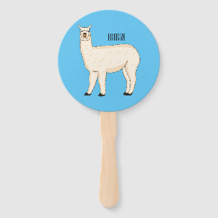 Llama cartoon illustration hand fan